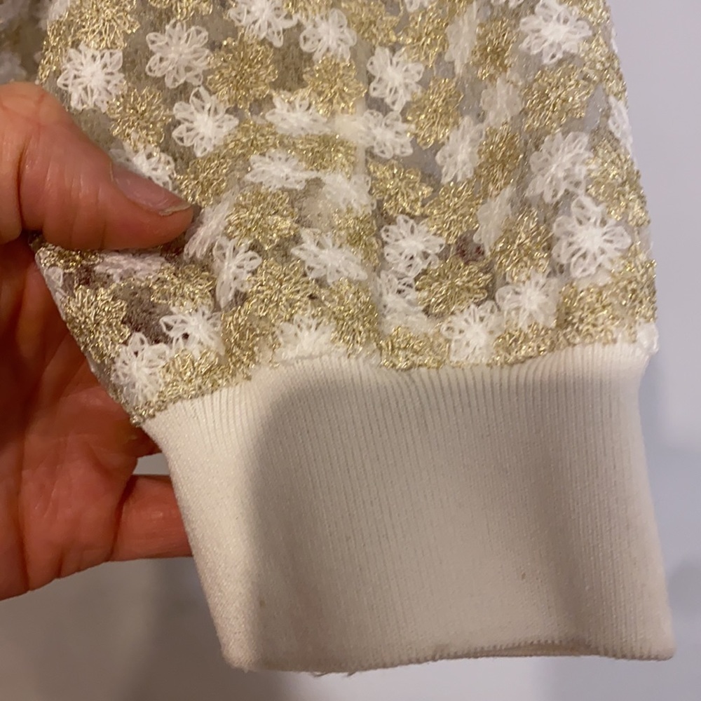 Tahari Cropped White & Gold Metallic Lace Jacket - Picture 6 of 7
